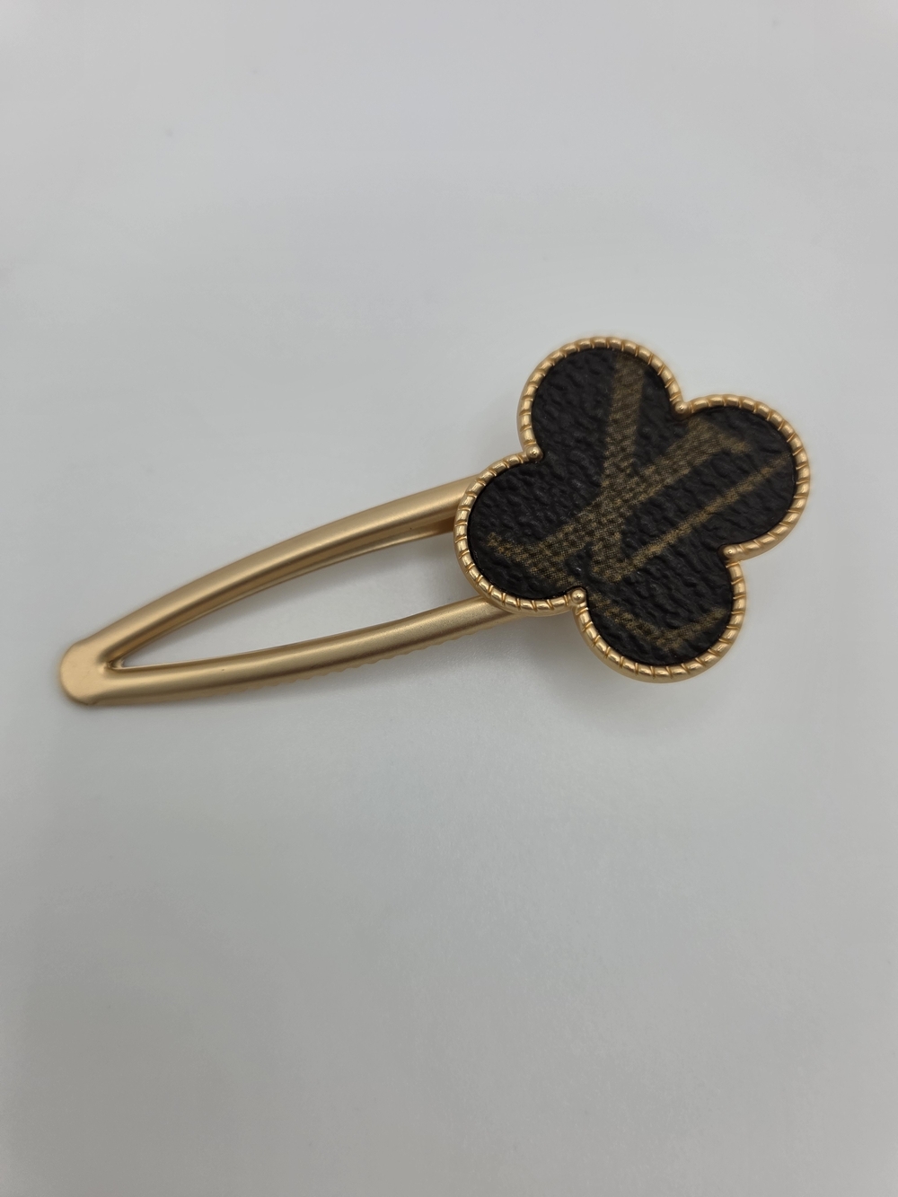 Upcycled Louis Vuitton Hair Clip with Monogram Brown Clover